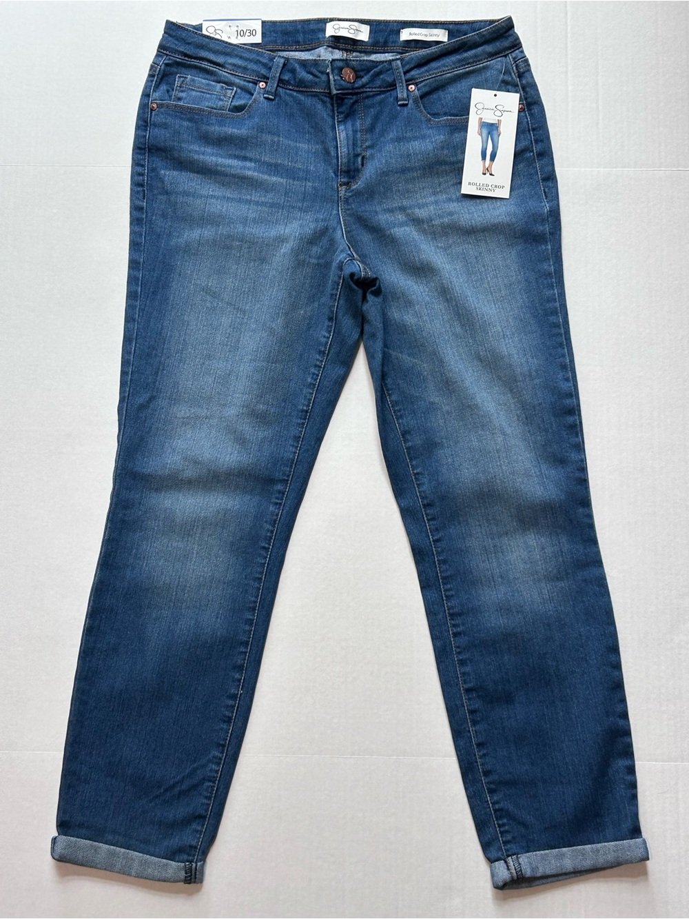 NWT, Jessica Simpson Mid Rise Rolled Crop Skinny Jean - Indigo Blue, Size 10/30